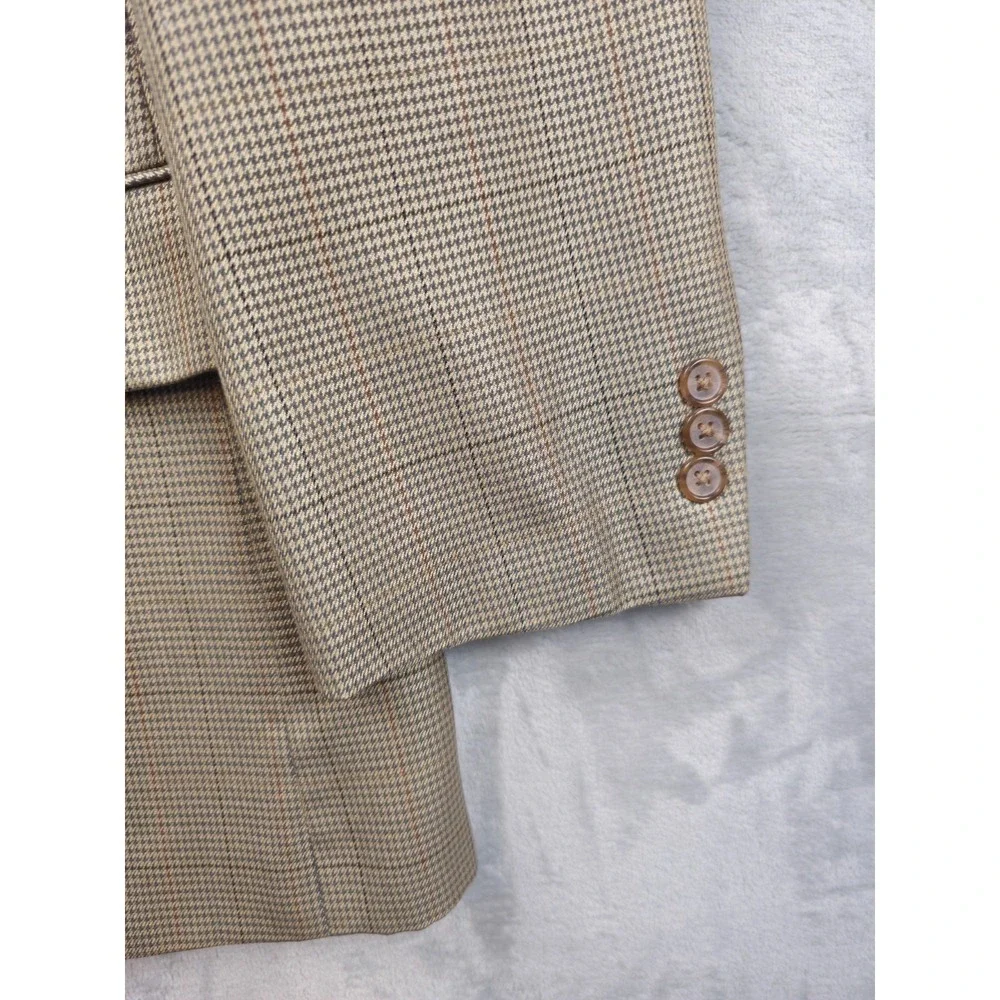 Alan Flusser Beige Houndstooth Plaid Windowpane Men 42R Blazer Sport Coat Jacket
